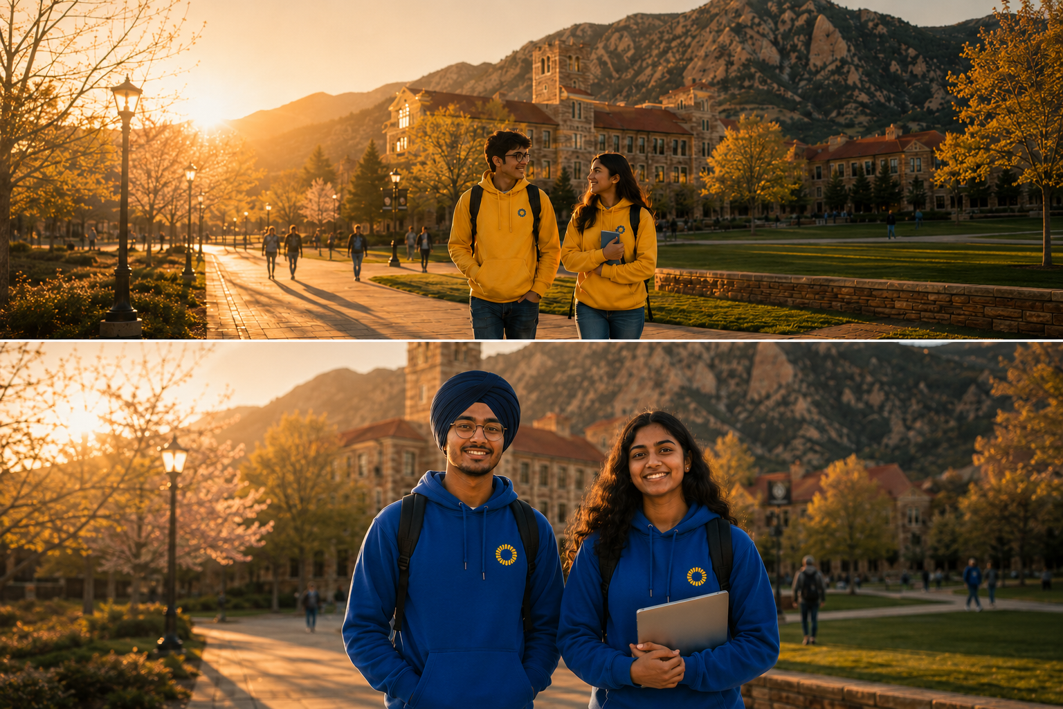Indian students exploring a university campus